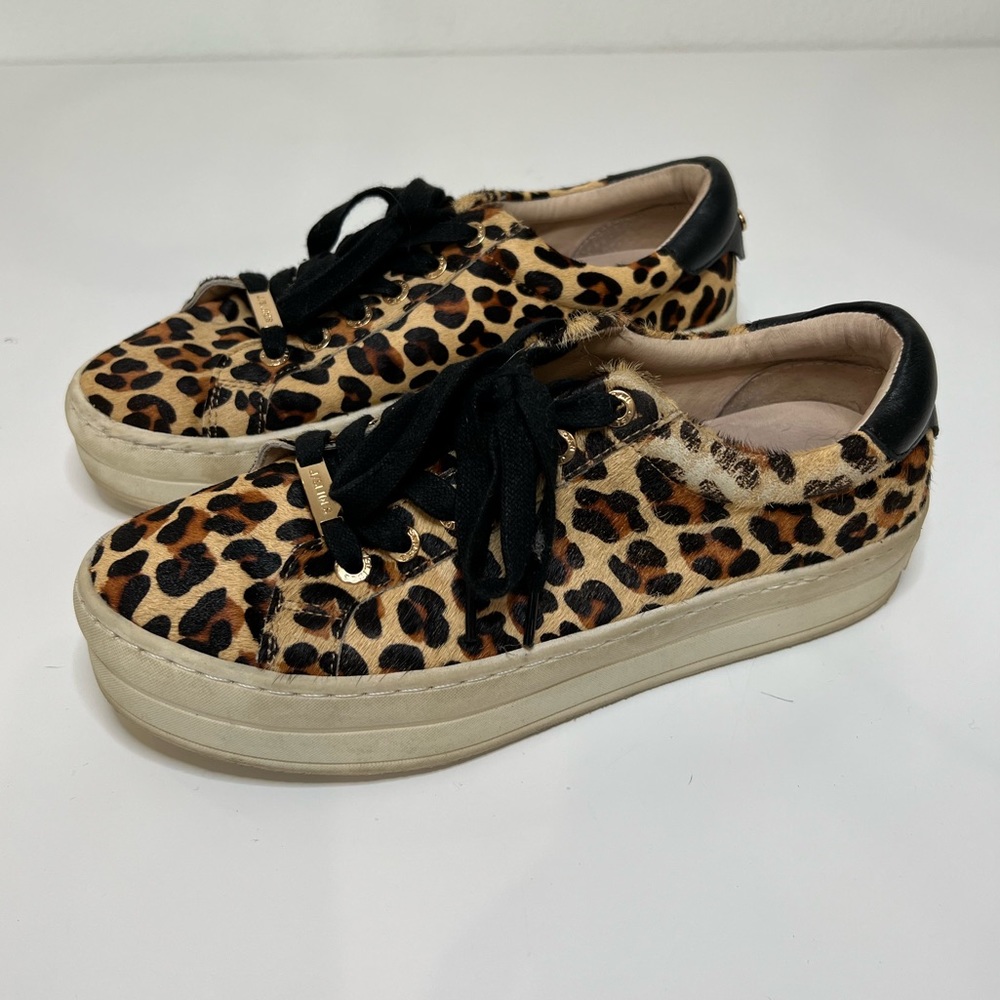 J Slides Hippie Platform Sneaker Leopard Pony Hair Size 6.5